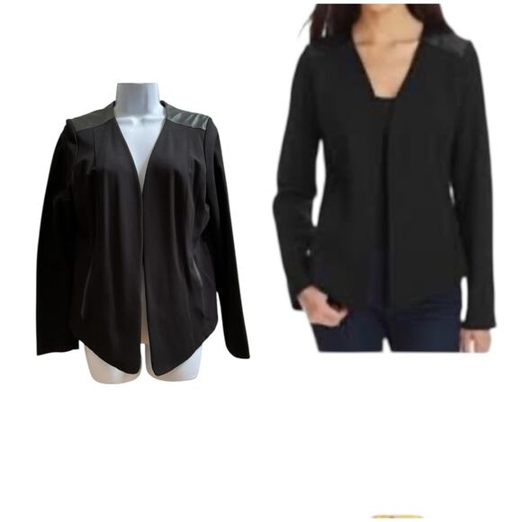 Eileen Fisher Ponte Viscose Blend Stretch Leather Trim Detail Jacket Medium - Picture 1 of 12